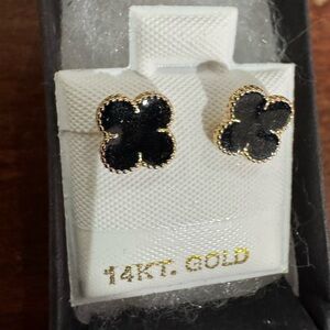 14KT Gold and Black Clover Earrings